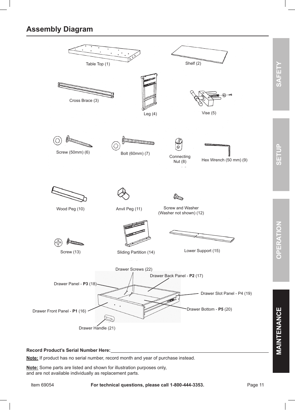 Assembly diagram | Harbor Freight Tools Windsor Design 60" Workbench 69054 User Manual | Page 11 / 12