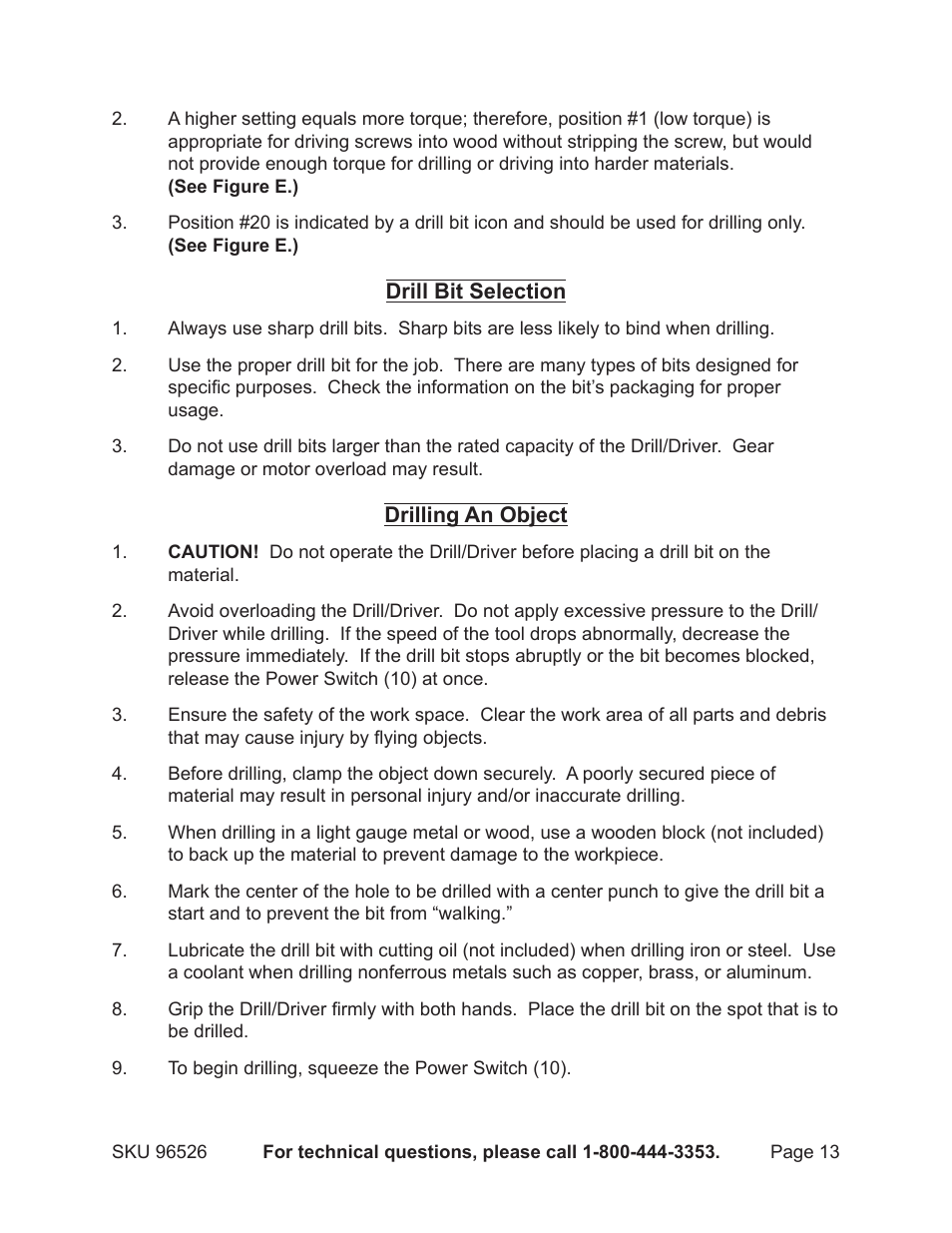 Harbor Freight Tools DRILL MASTER 96526 User Manual | Page 13 / 18