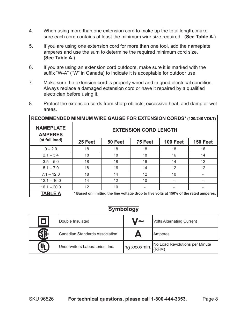 Symbology | Harbor Freight Tools DRILL MASTER 96526 User Manual | Page 8 / 18