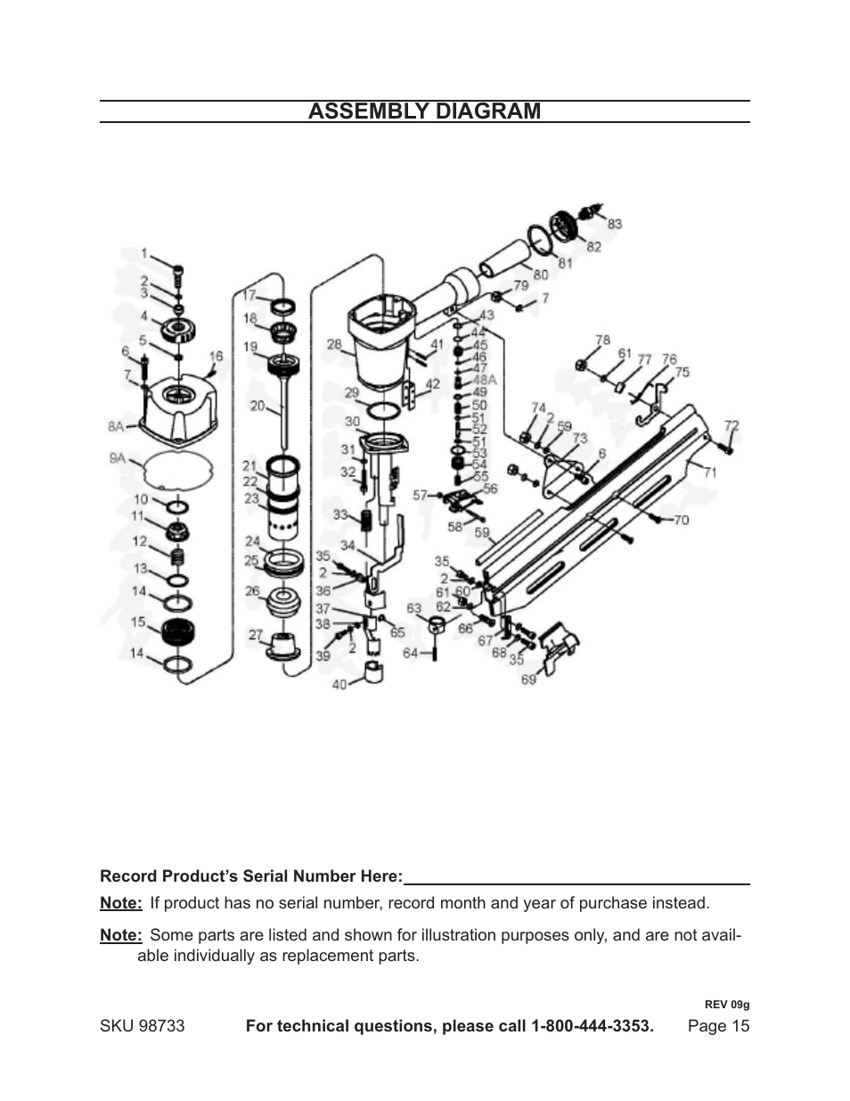 Assembly diagram | Harbor Freight Tools 98733 User Manual | Page 15 / 16