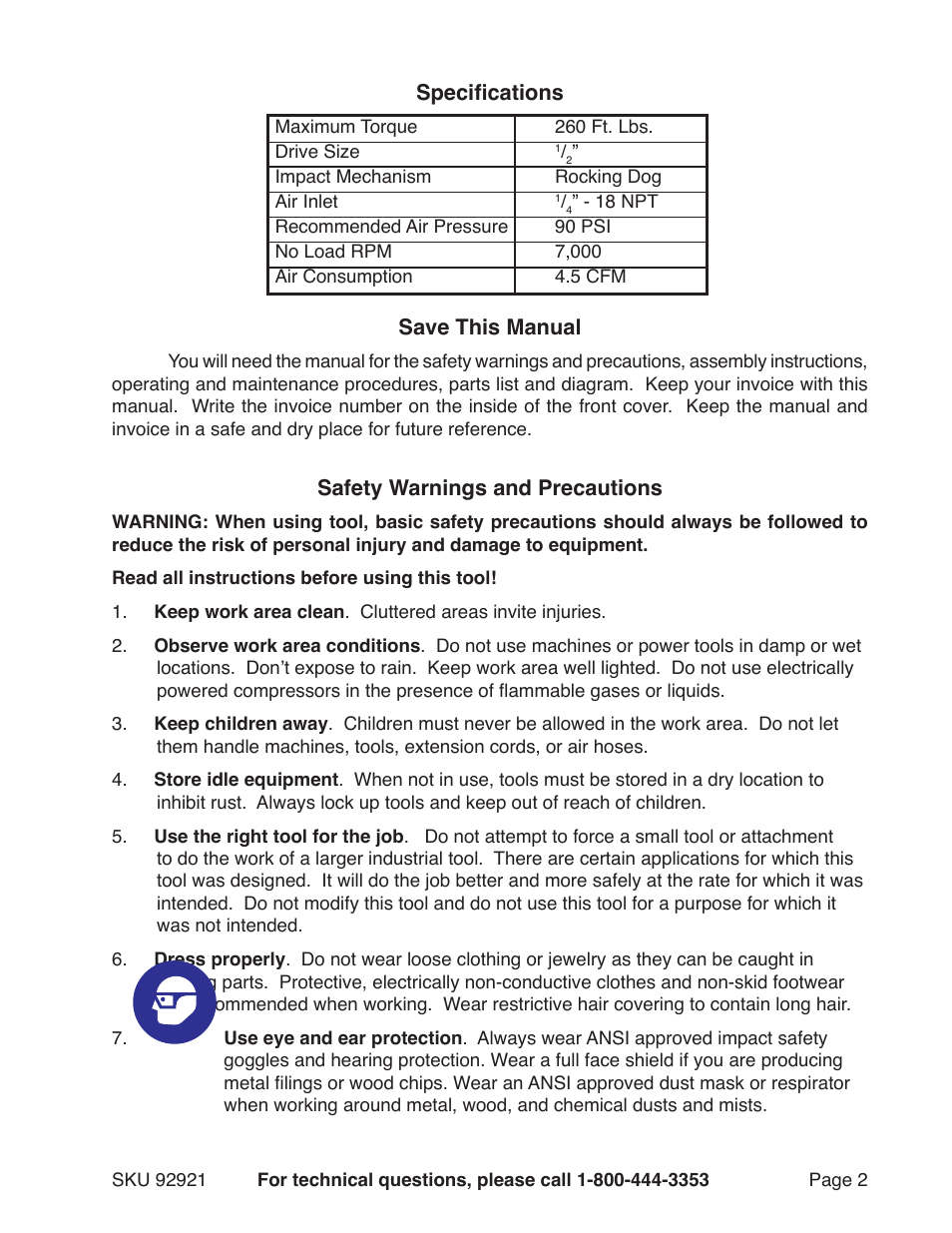 Harbor Freight Tools 92921 User Manual | Page 2 / 8