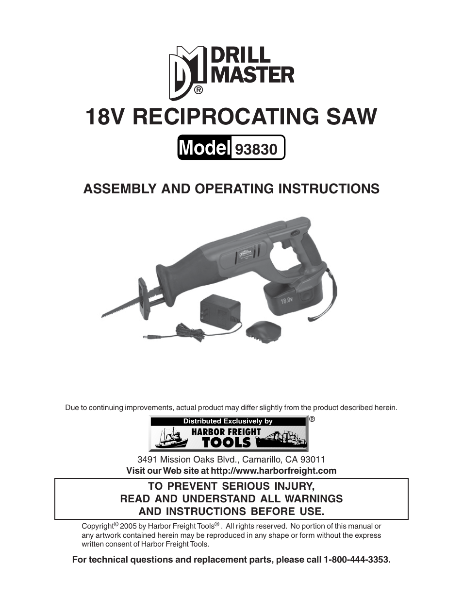 Harbor Freight Tools 93830 User Manual | 13 pages