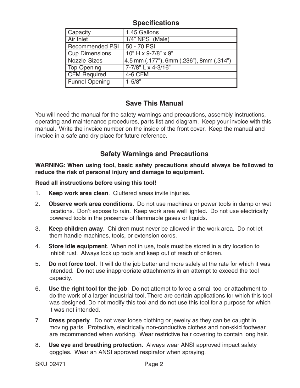 Harbor Freight Tools 02471 User Manual | Page 2 / 9