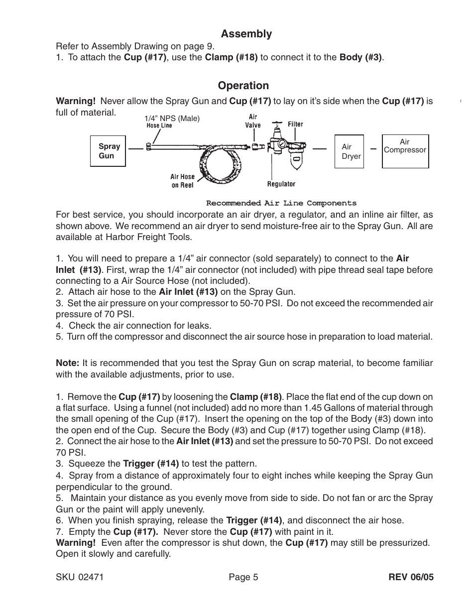 Assembly, Operation | Harbor Freight Tools 02471 User Manual | Page 5 / 9