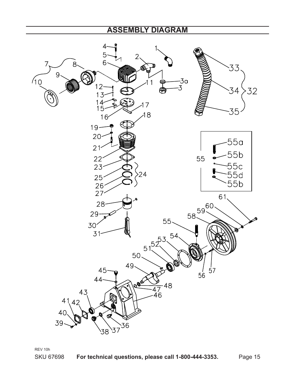 Assembly diagram | Harbor Freight Tools 67698 User Manual | Page 15 / 16