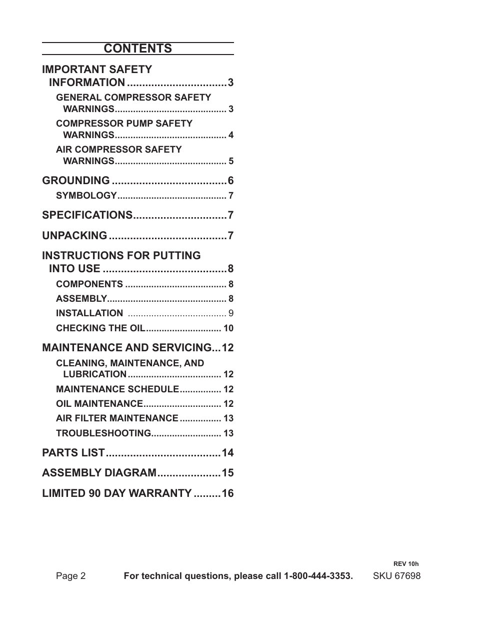 Harbor Freight Tools 67698 User Manual | Page 2 / 16