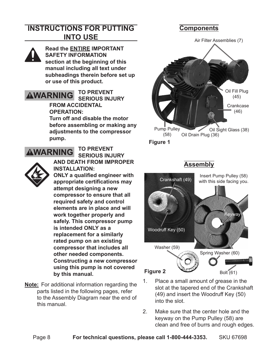 Instructions for putting into use | Harbor Freight Tools 67698 User Manual | Page 8 / 16