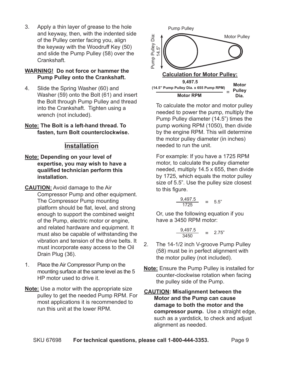 Installation | Harbor Freight Tools 67698 User Manual | Page 9 / 16