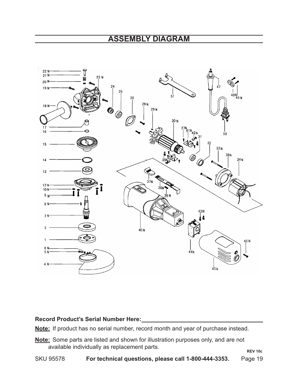 Assembly diagram | Harbor Freight Tools 95578 User Manual | Page 19 / 20