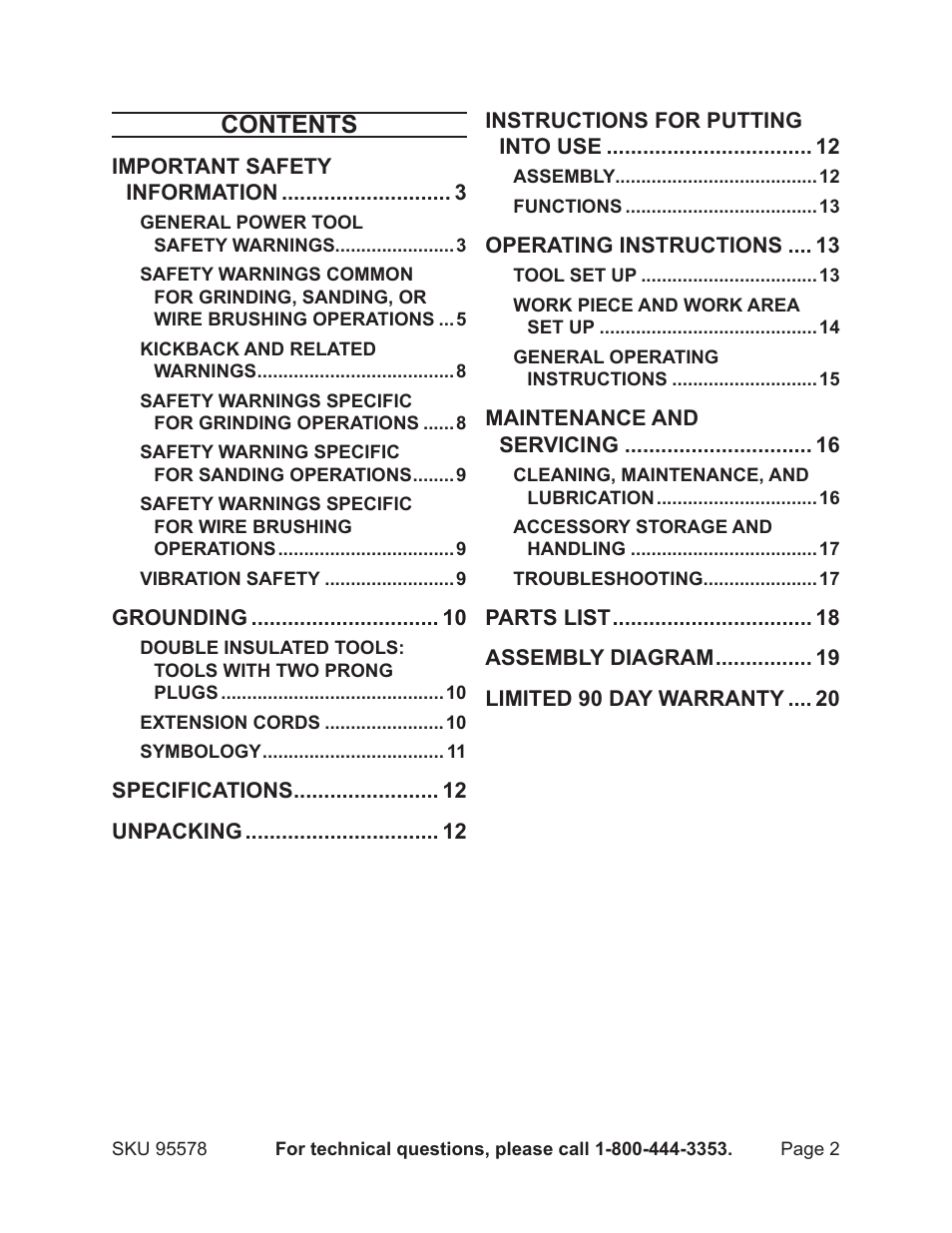 Harbor Freight Tools 95578 User Manual | Page 2 / 20