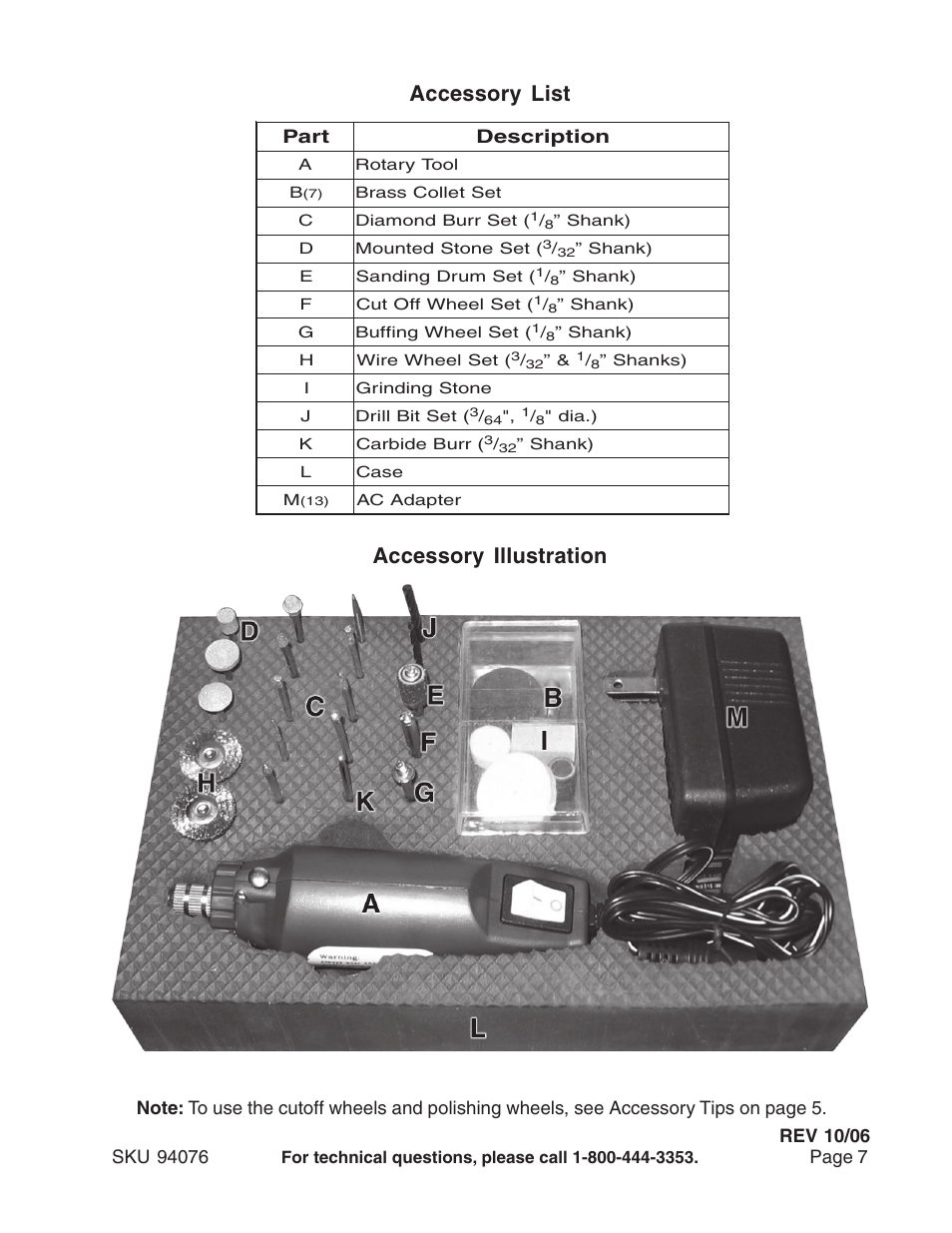 Accessory list accessory illustration | Harbor Freight Tools 94076 User Manual | Page 7 / 8