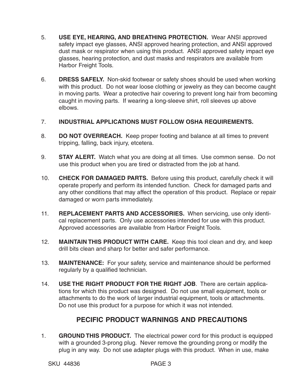 Harbor Freight Tools 44836 User Manual | Page 3 / 16