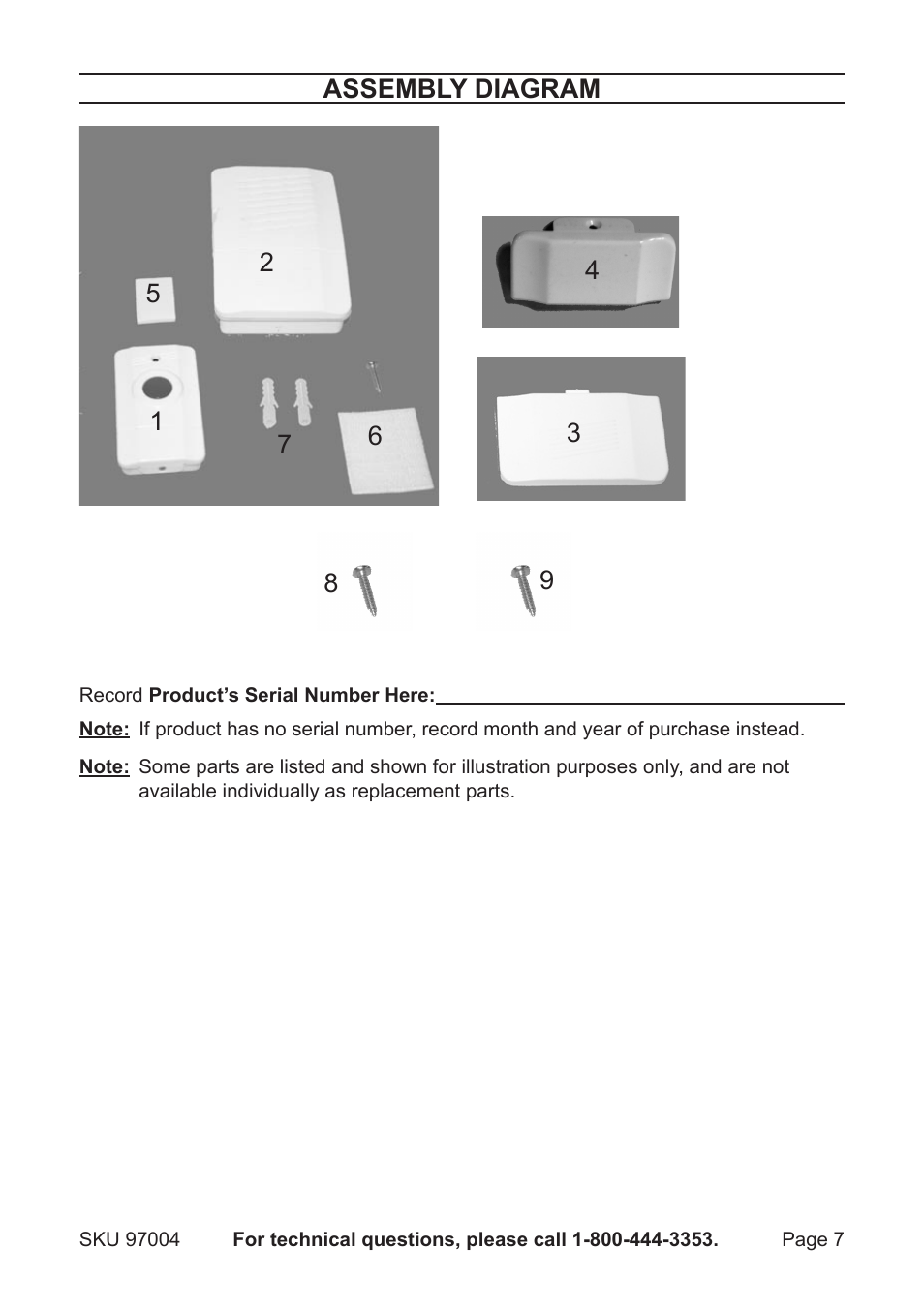 Assembly diagram 1 2 5  7 | Harbor Freight Tools wireless doorbell 97004 User Manual | Page 7 / 7