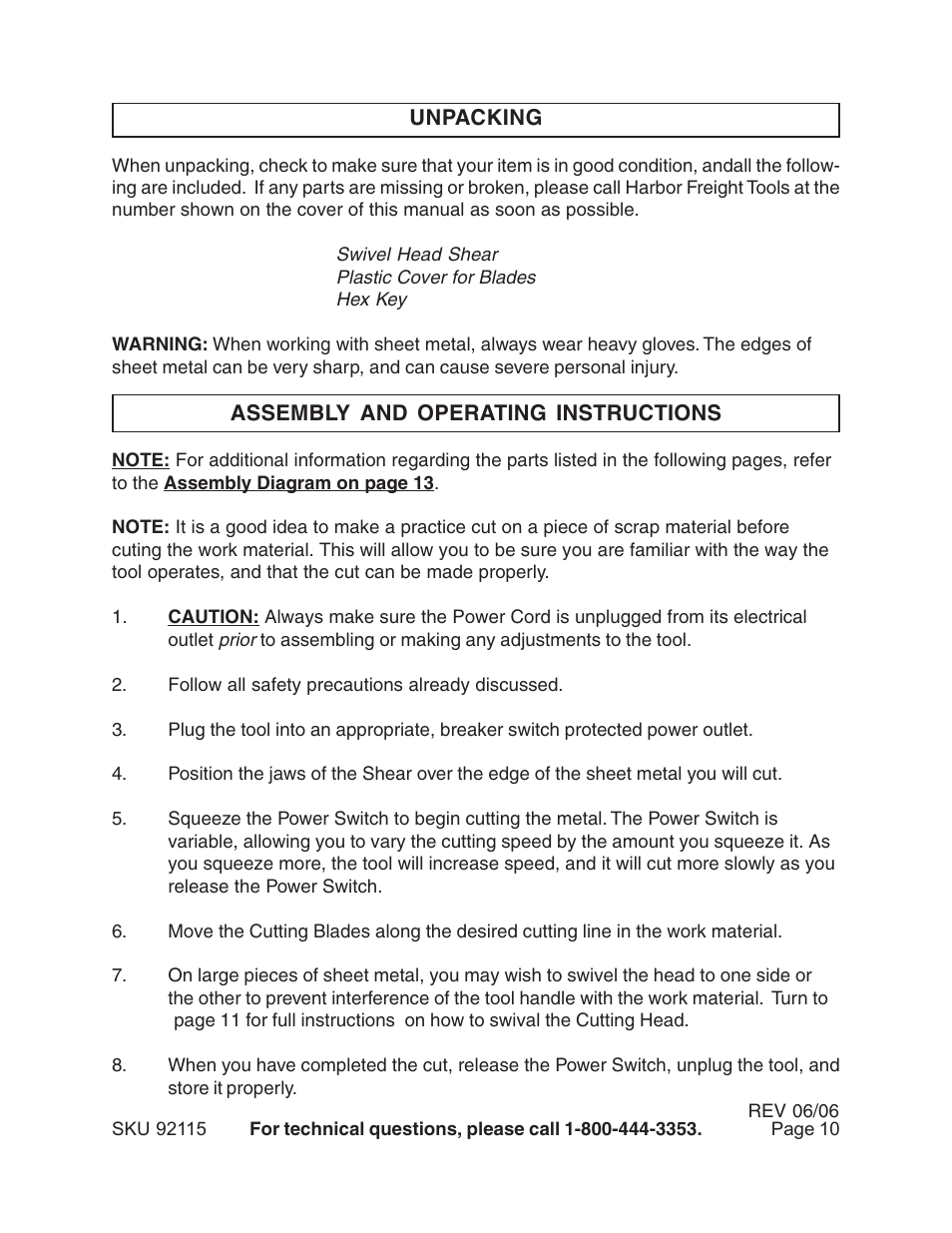 Harbor Freight Tools 92115 User Manual | Page 10 / 14