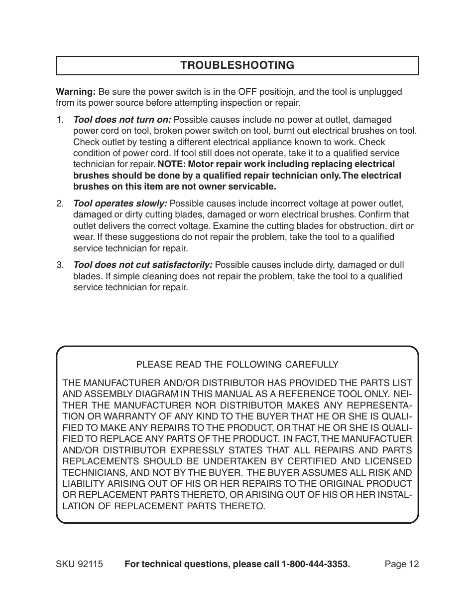 Harbor Freight Tools 92115 User Manual | Page 12 / 14