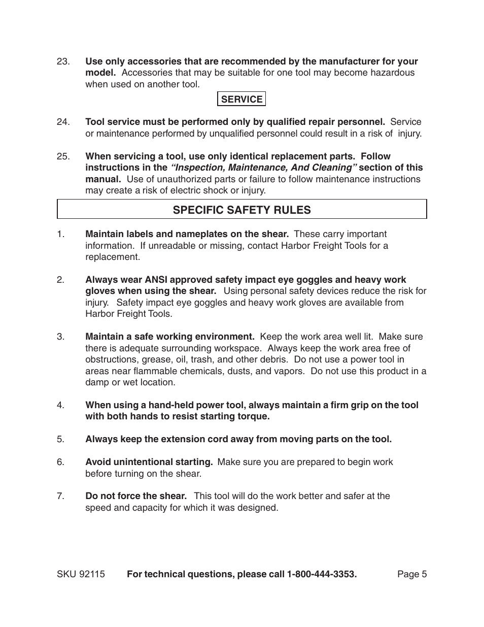 Harbor Freight Tools 92115 User Manual | Page 5 / 14