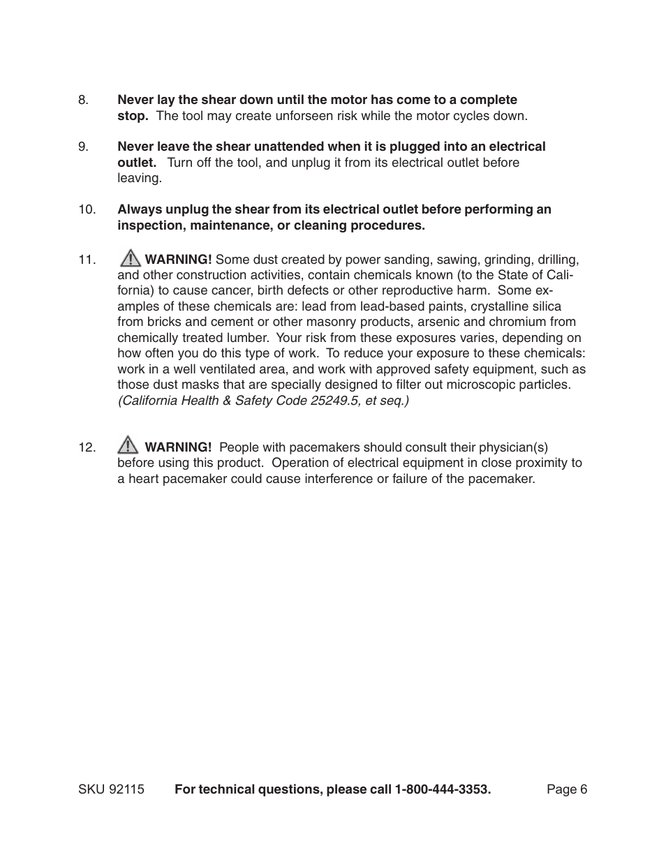 Harbor Freight Tools 92115 User Manual | Page 6 / 14