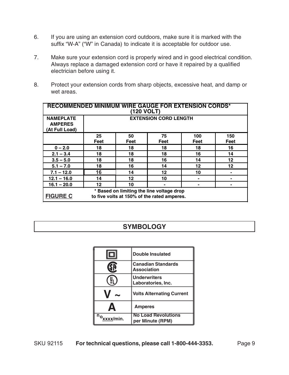 Symbology | Harbor Freight Tools 92115 User Manual | Page 9 / 14