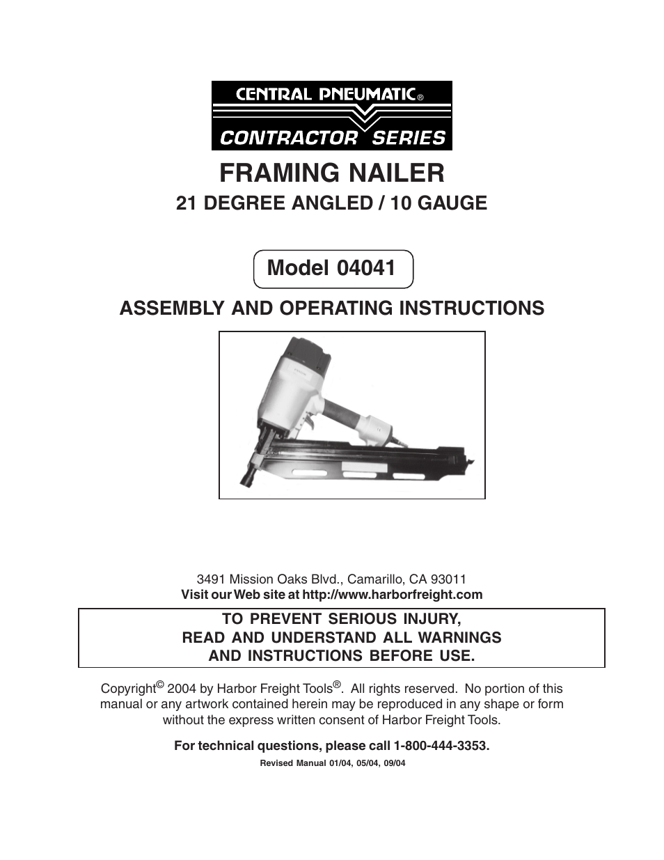 Harbor Freight Tools 04041 User Manual | 12 pages