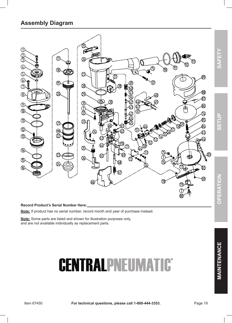 Assembly diagram | Harbor Freight Tools 67450 User Manual | Page 19 / 20