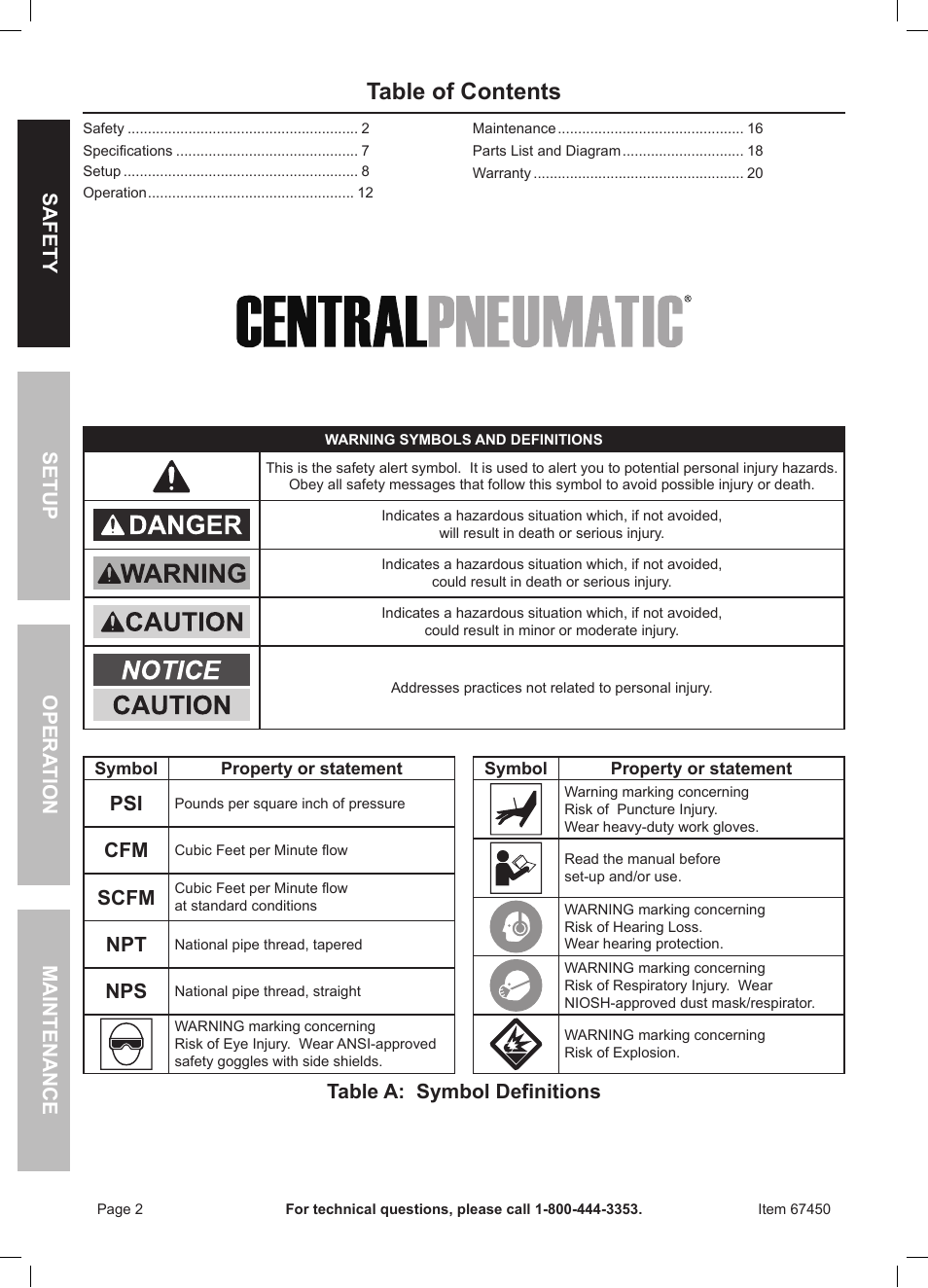 Harbor Freight Tools 67450 User Manual | Page 2 / 20