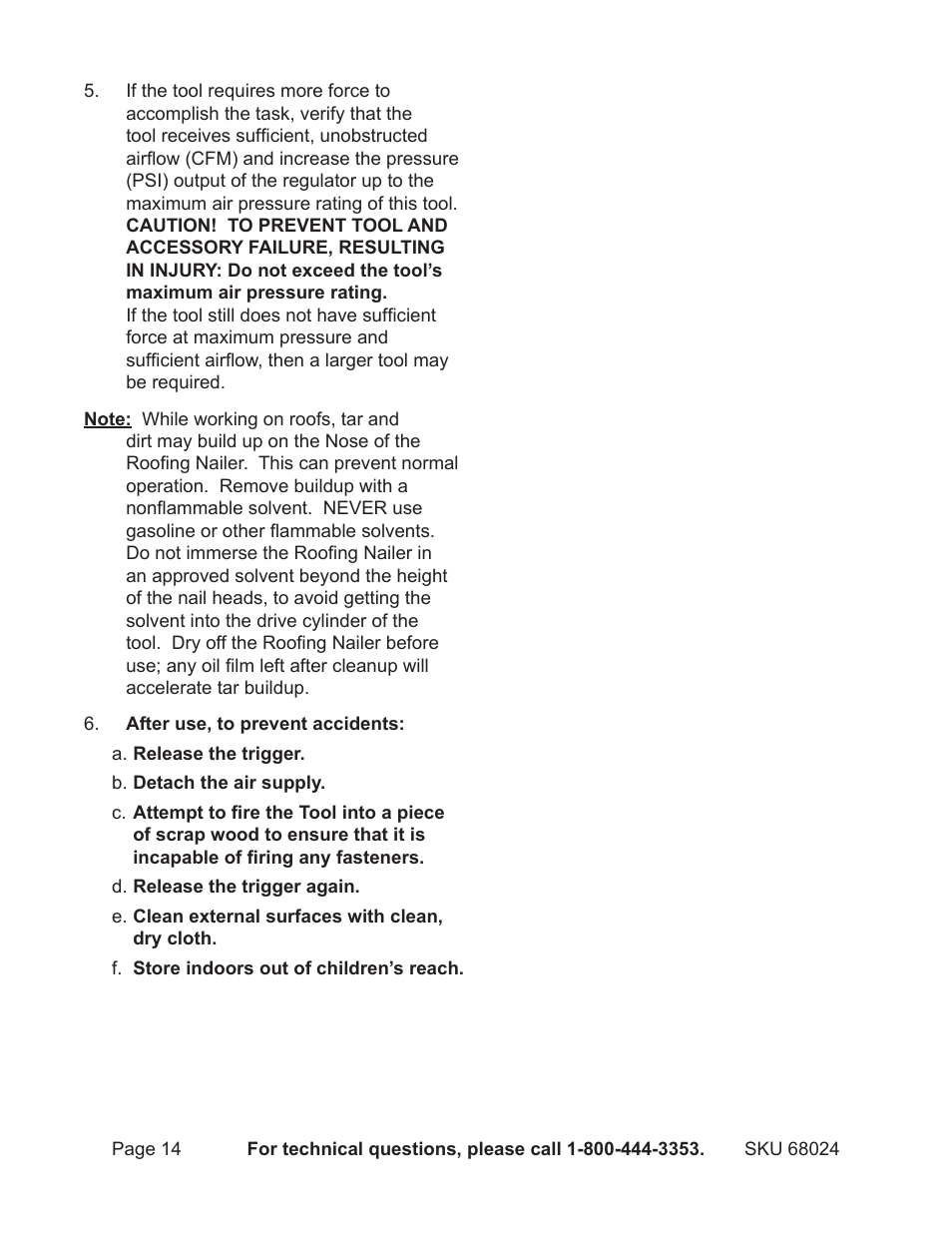 Harbor Freight Tools CentalPneumatic Coil Roofing Nailer 68024 User Manual | Page 14 / 20