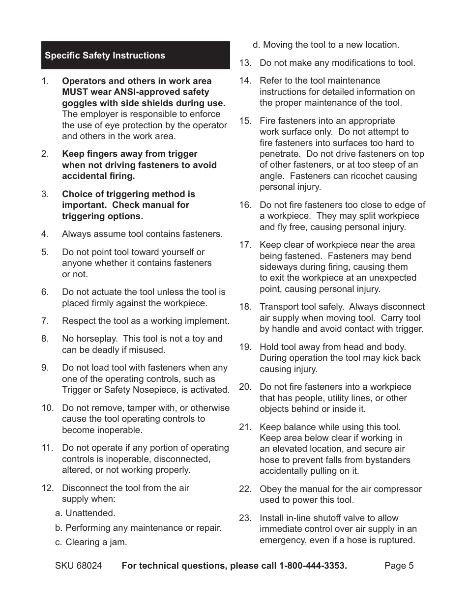 Harbor Freight Tools CentalPneumatic Coil Roofing Nailer 68024 User Manual | Page 5 / 20