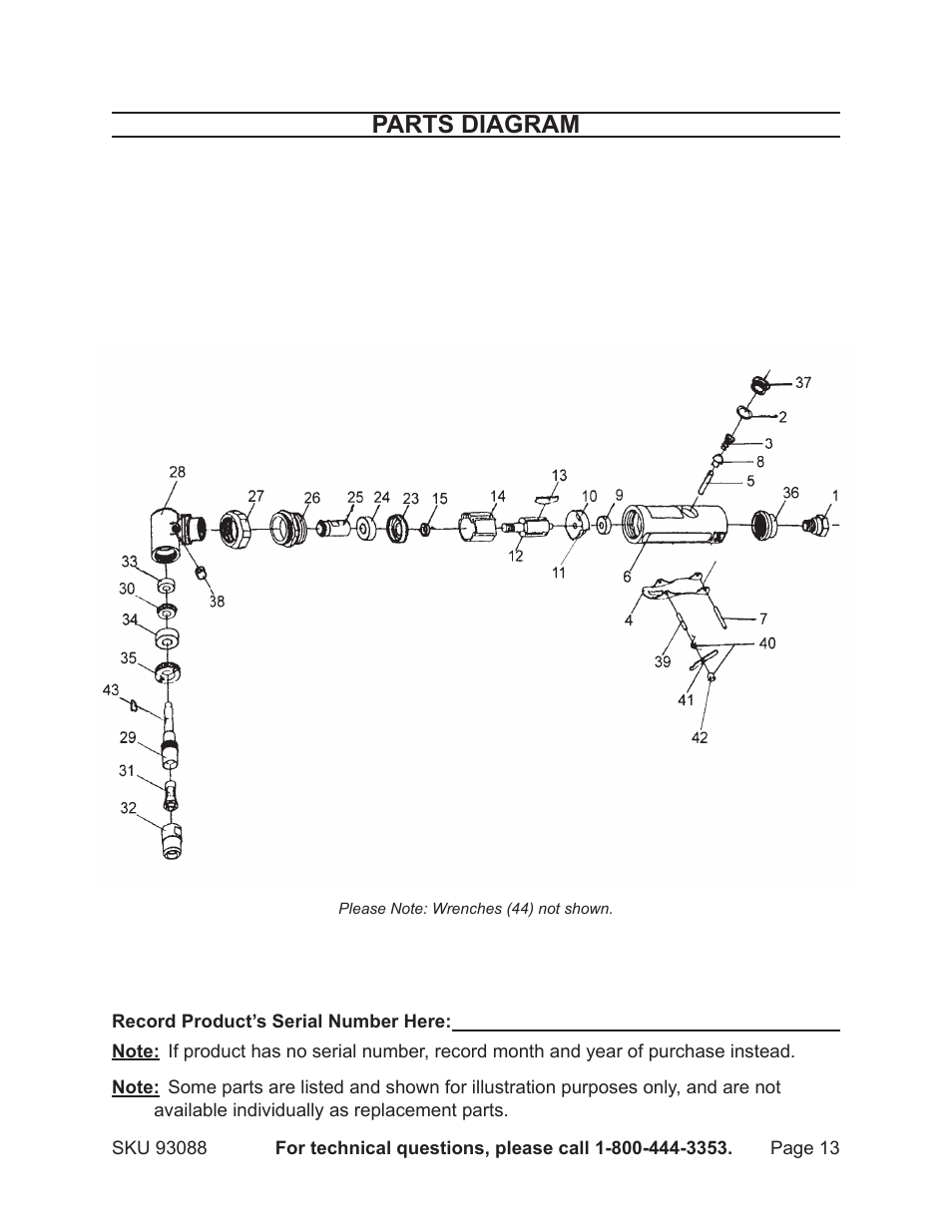 Parts diagram | Harbor Freight Tools 93088 User Manual | Page 13 / 14