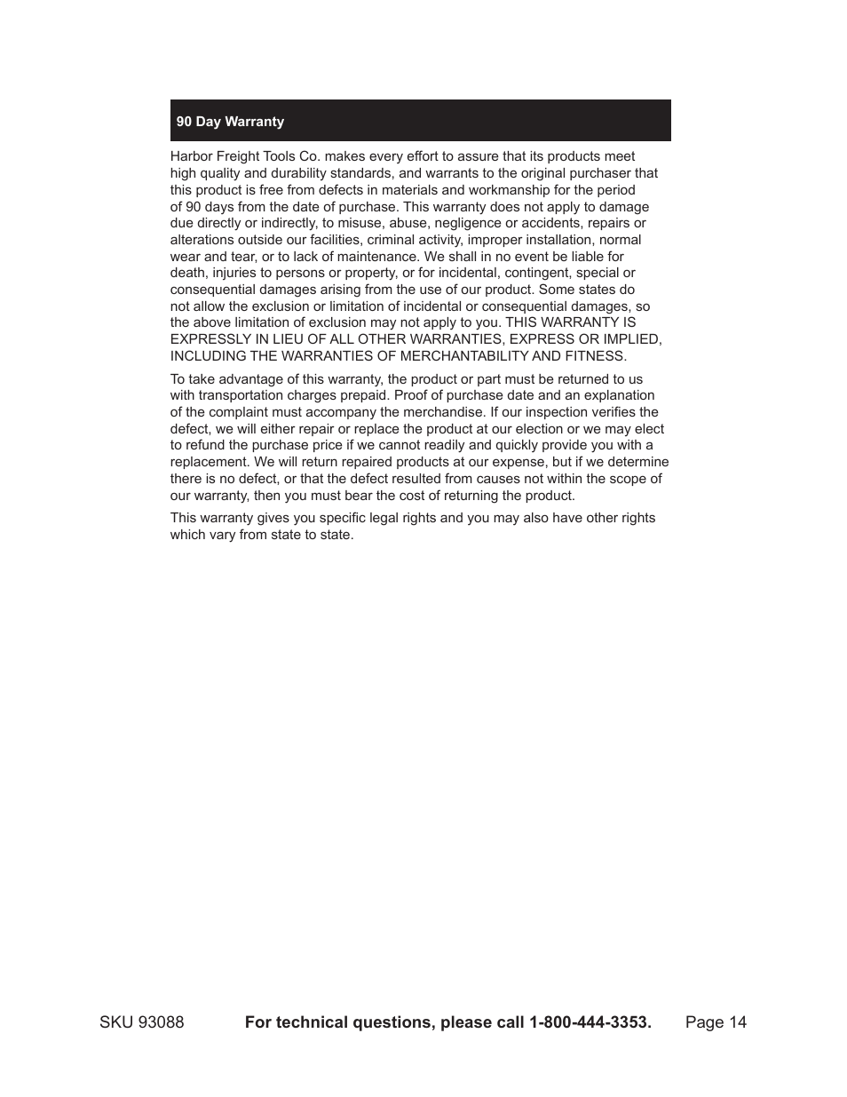 Harbor Freight Tools 93088 User Manual | Page 14 / 14