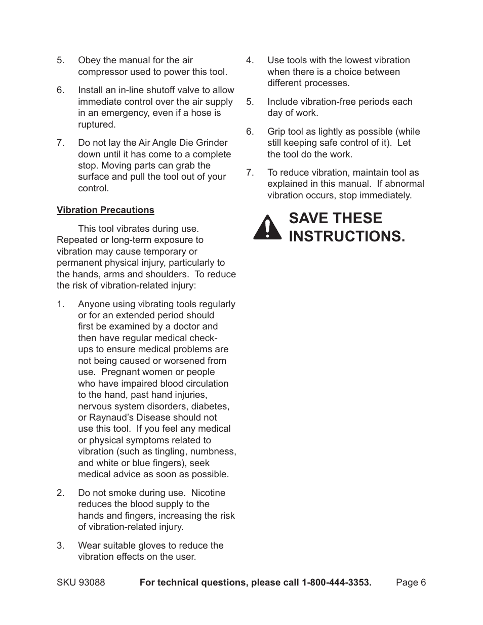 Save these instructions | Harbor Freight Tools 93088 User Manual | Page 6 / 14