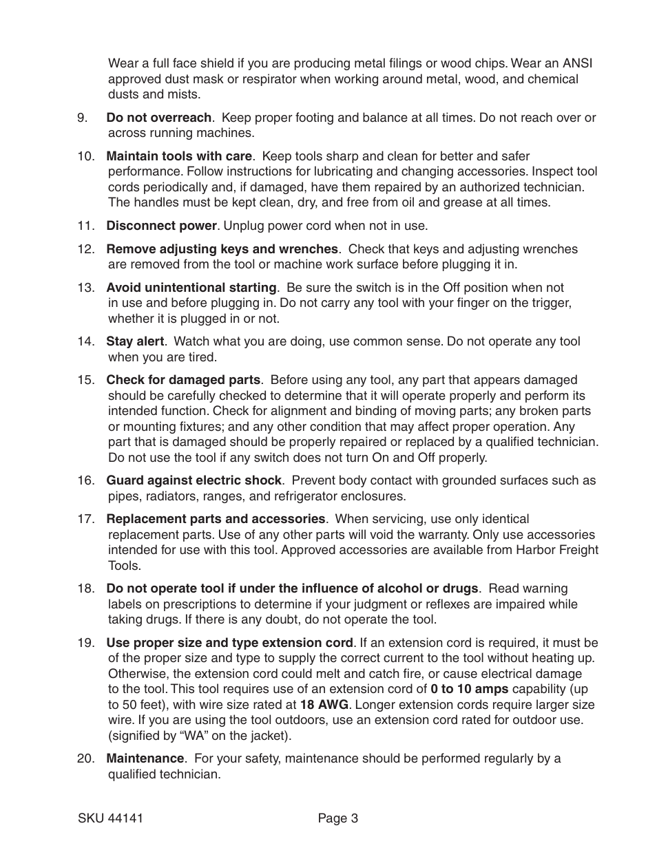 Harbor Freight Tools 44141 User Manual | Page 3 / 10