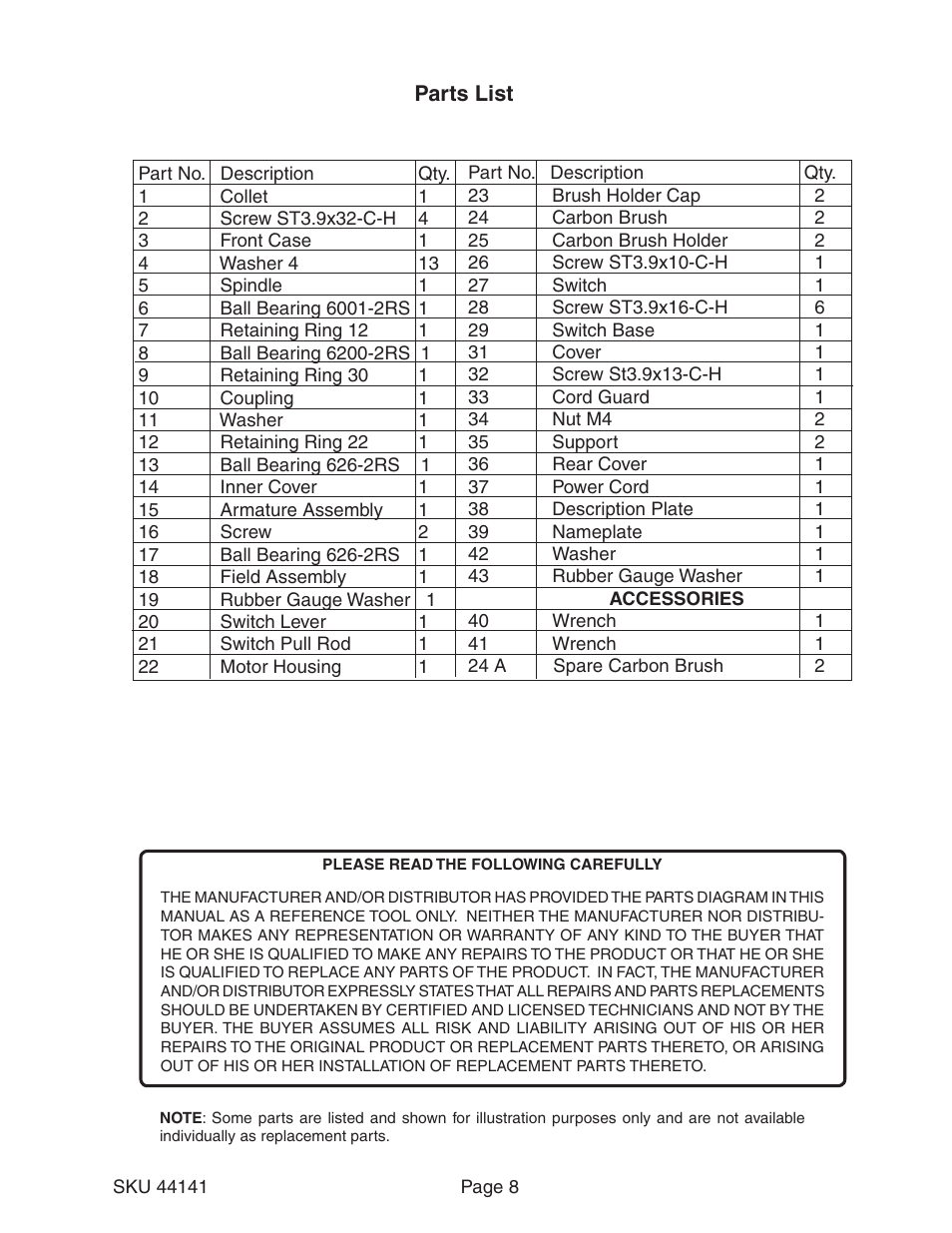 Harbor Freight Tools 44141 User Manual | Page 8 / 10