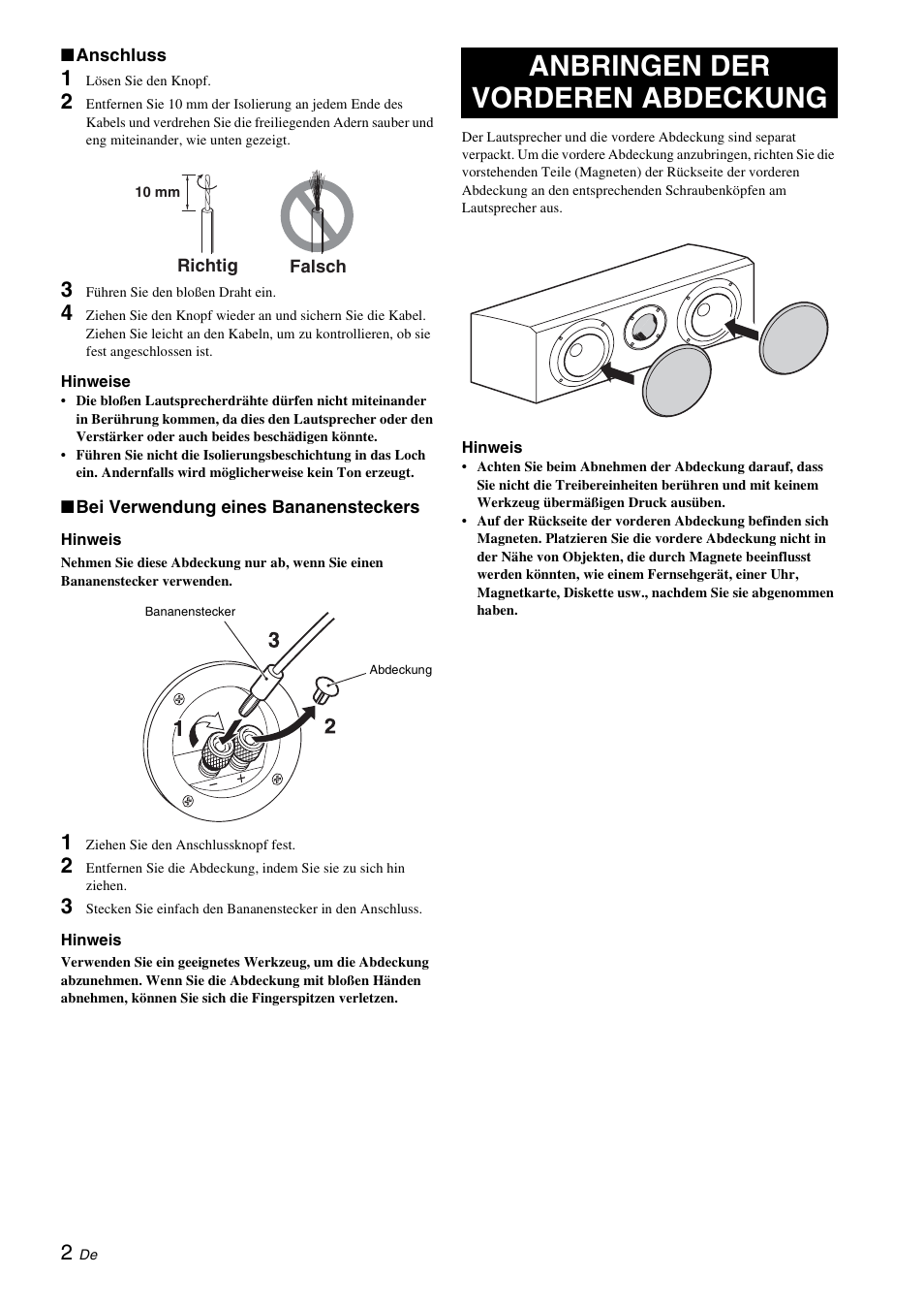 Anbringen der vorderen abdeckung | Yamaha NS-C700 User Manual | Page 12 / 24