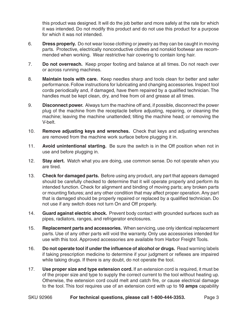 Harbor Freight Tools 92966 User Manual | Page 3 / 24