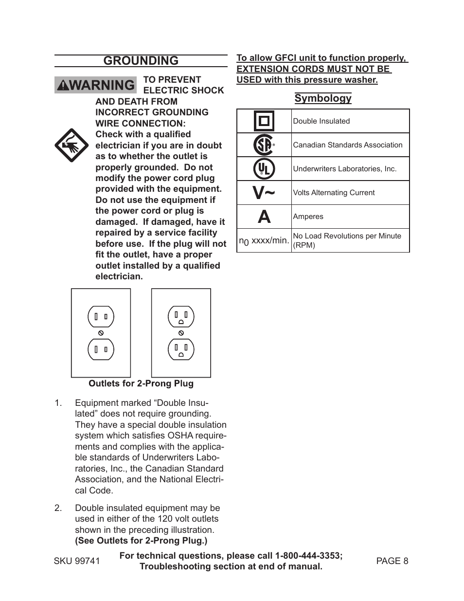 Grounding | Harbor Freight Tools 99741 User Manual | Page 8 / 23