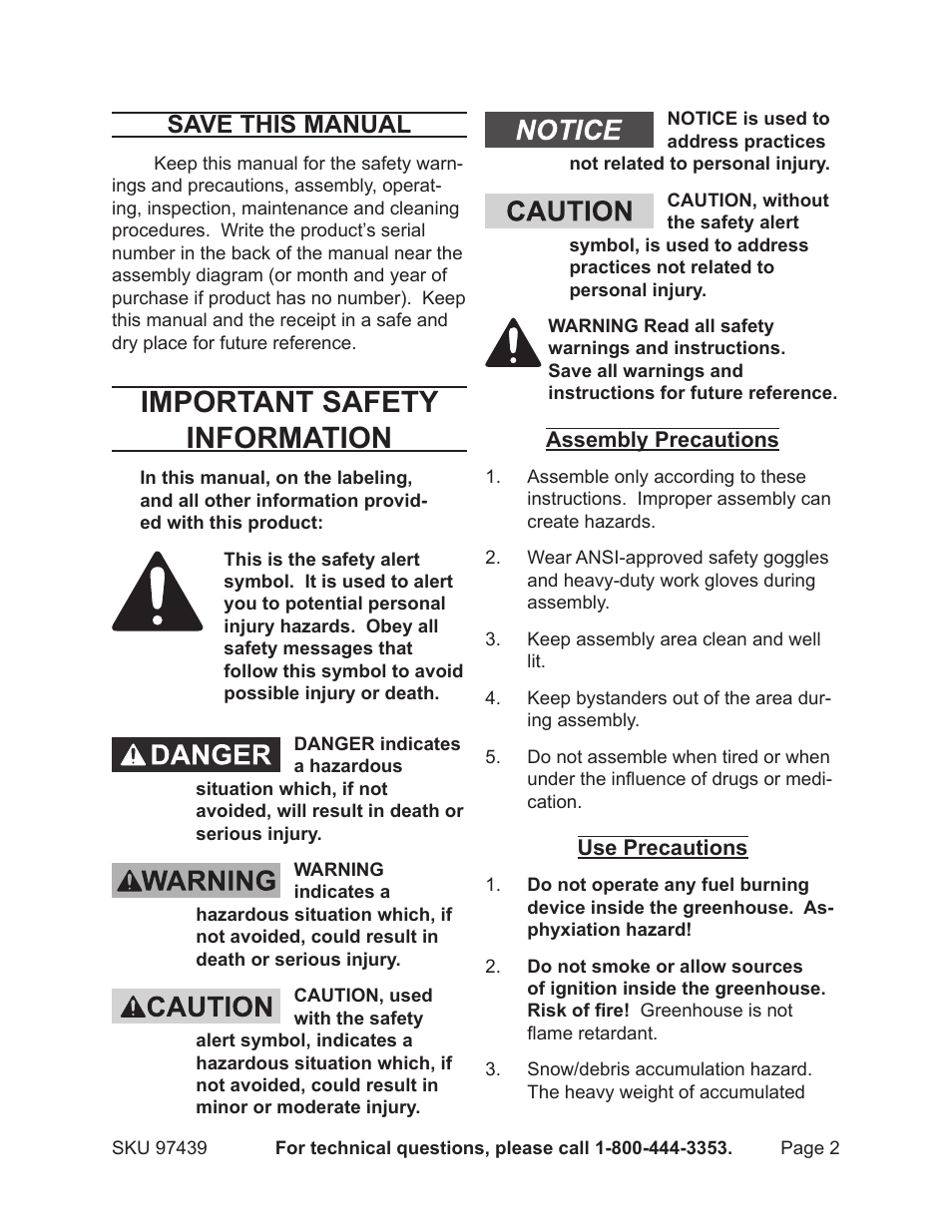 Important safety information, Save this manual | Harbor Freight Tools 97439 User Manual | Page 2 / 8