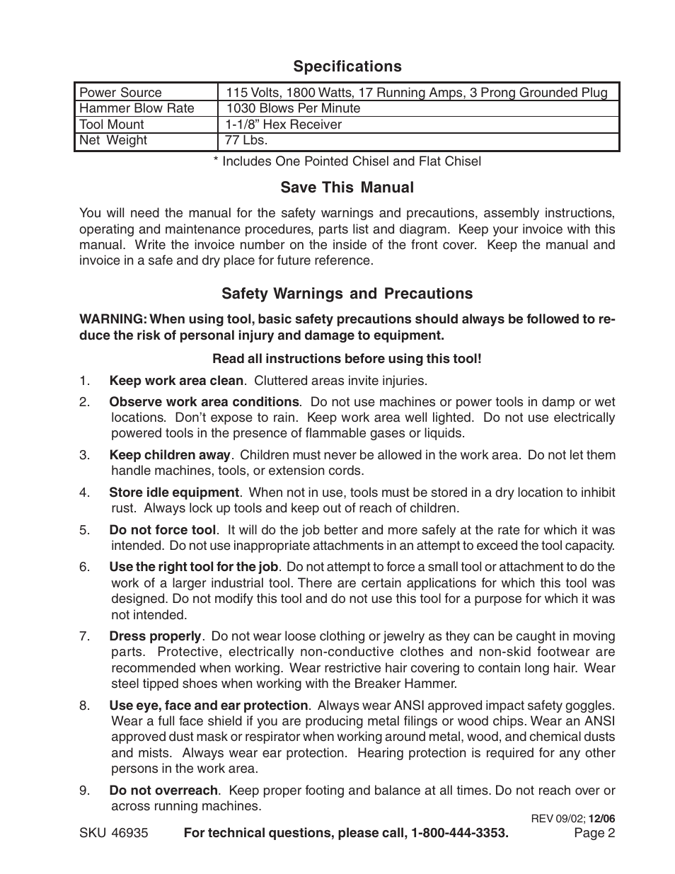 Harbor Freight Tools 46935 User Manual | Page 2 / 8