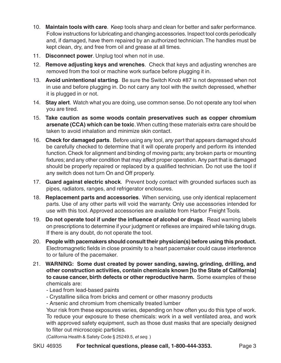 Harbor Freight Tools 46935 User Manual | Page 3 / 8