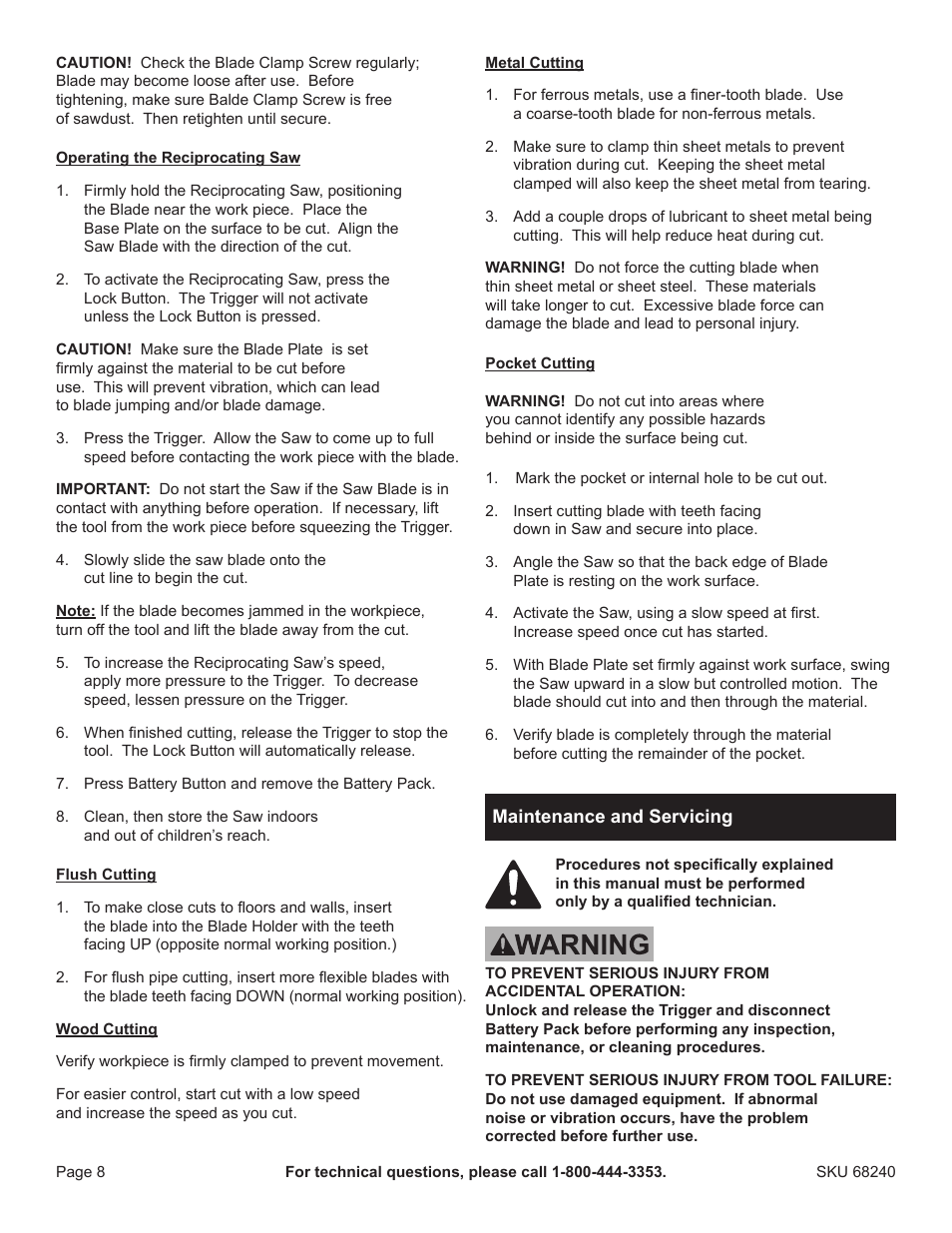 Harbor Freight Tools Drillmaster 18v Cordless Reciprocating Saw 68240 User Manual | Page 8 / 12