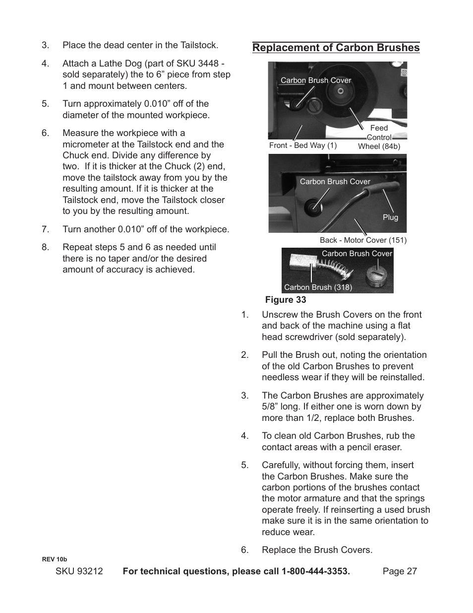 Replacement of carbon brushes | Harbor Freight Tools 93212 User Manual | Page 27 / 37