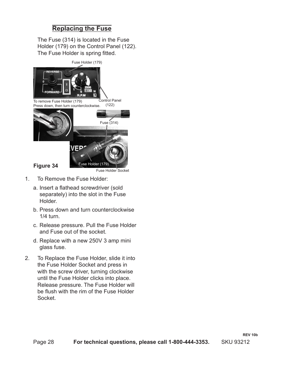 Replacing the fuse | Harbor Freight Tools 93212 User Manual | Page 28 / 37