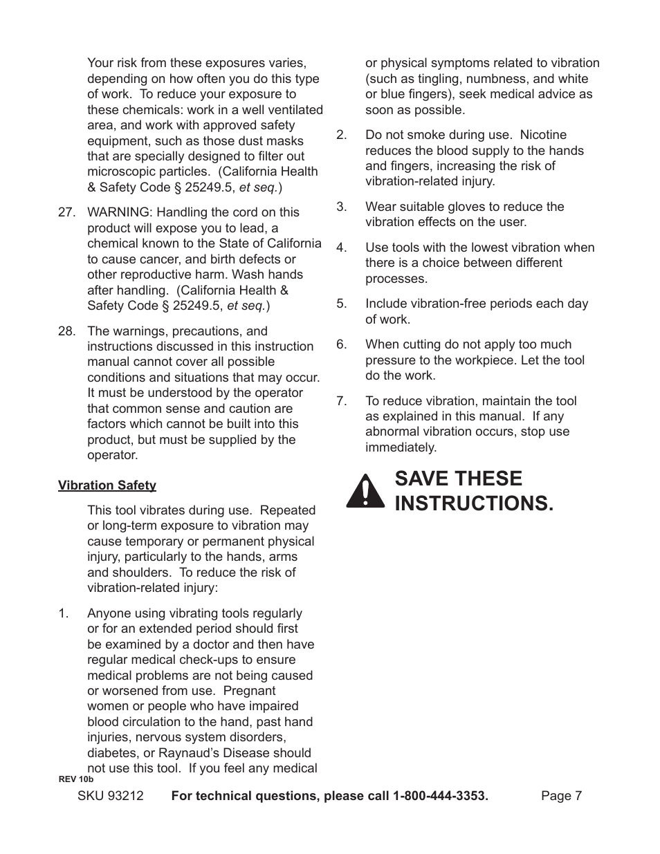 Save these instructions | Harbor Freight Tools 93212 User Manual | Page 7 / 37