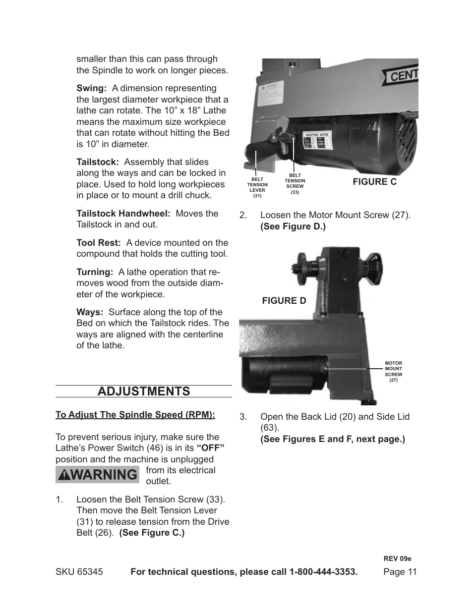 Adjustments | Harbor Freight Tools CENTRAL MACHINERY 65345 User Manual | Page 11 / 22