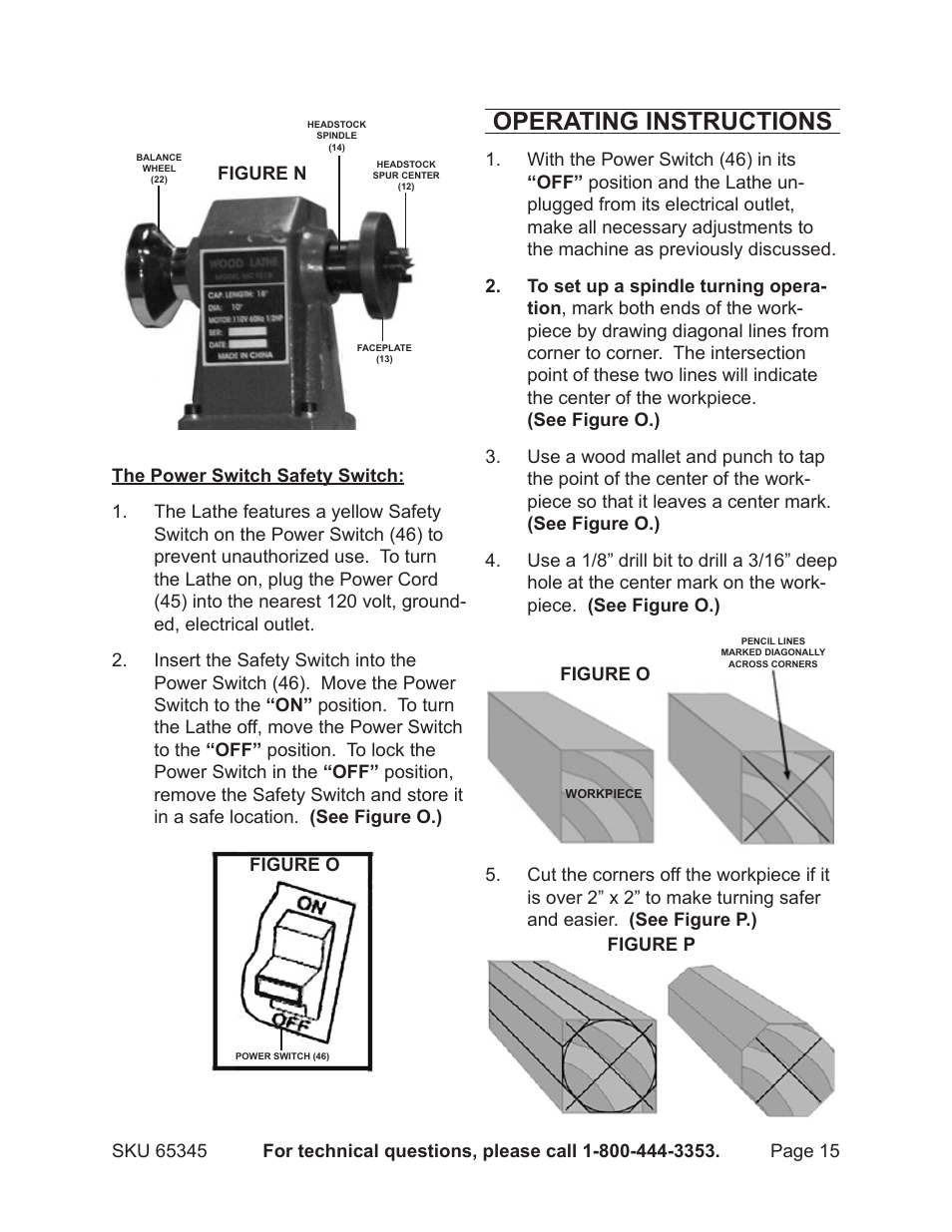 Operating instructions | Harbor Freight Tools CENTRAL MACHINERY 65345 User Manual | Page 15 / 22