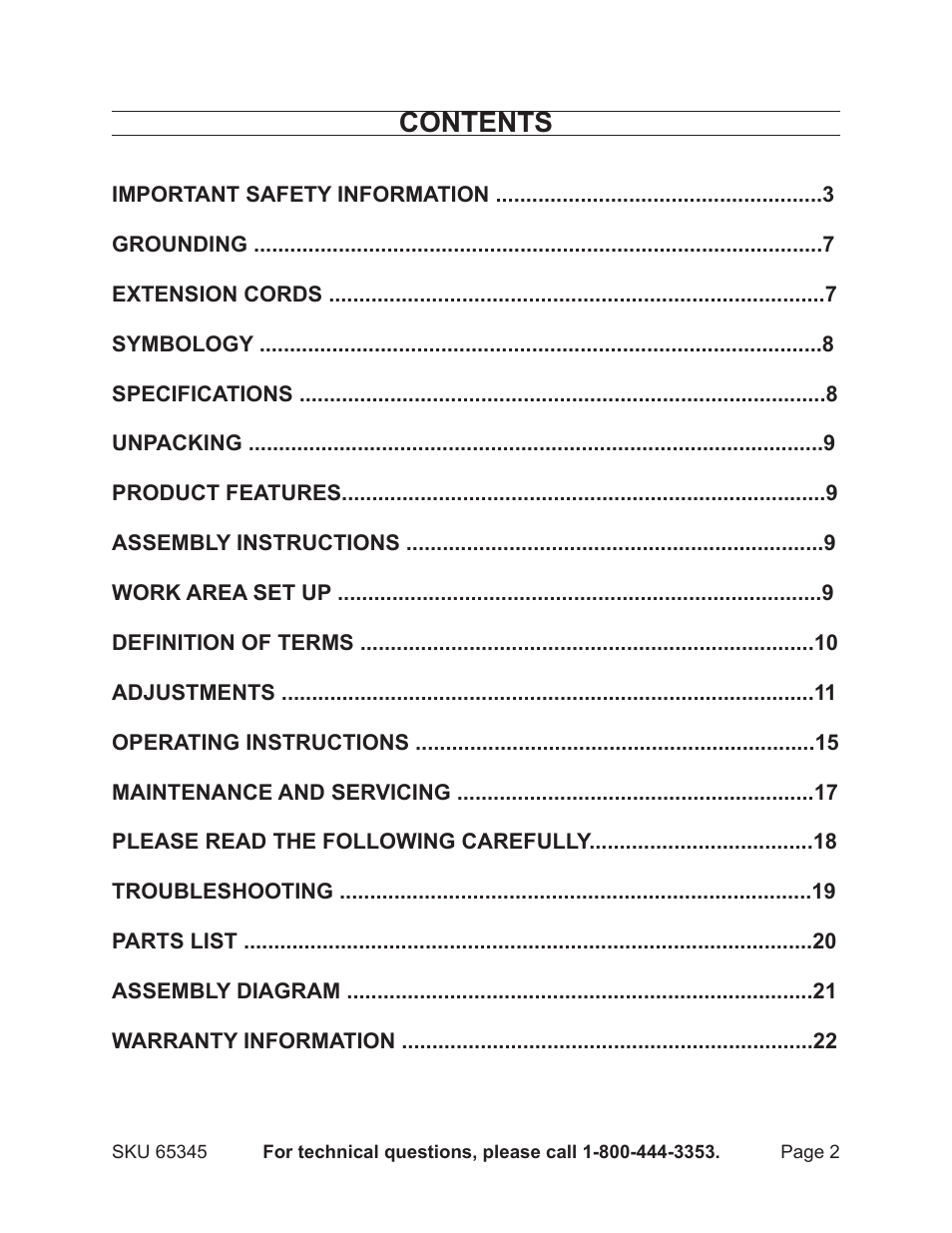 Harbor Freight Tools CENTRAL MACHINERY 65345 User Manual | Page 2 / 22