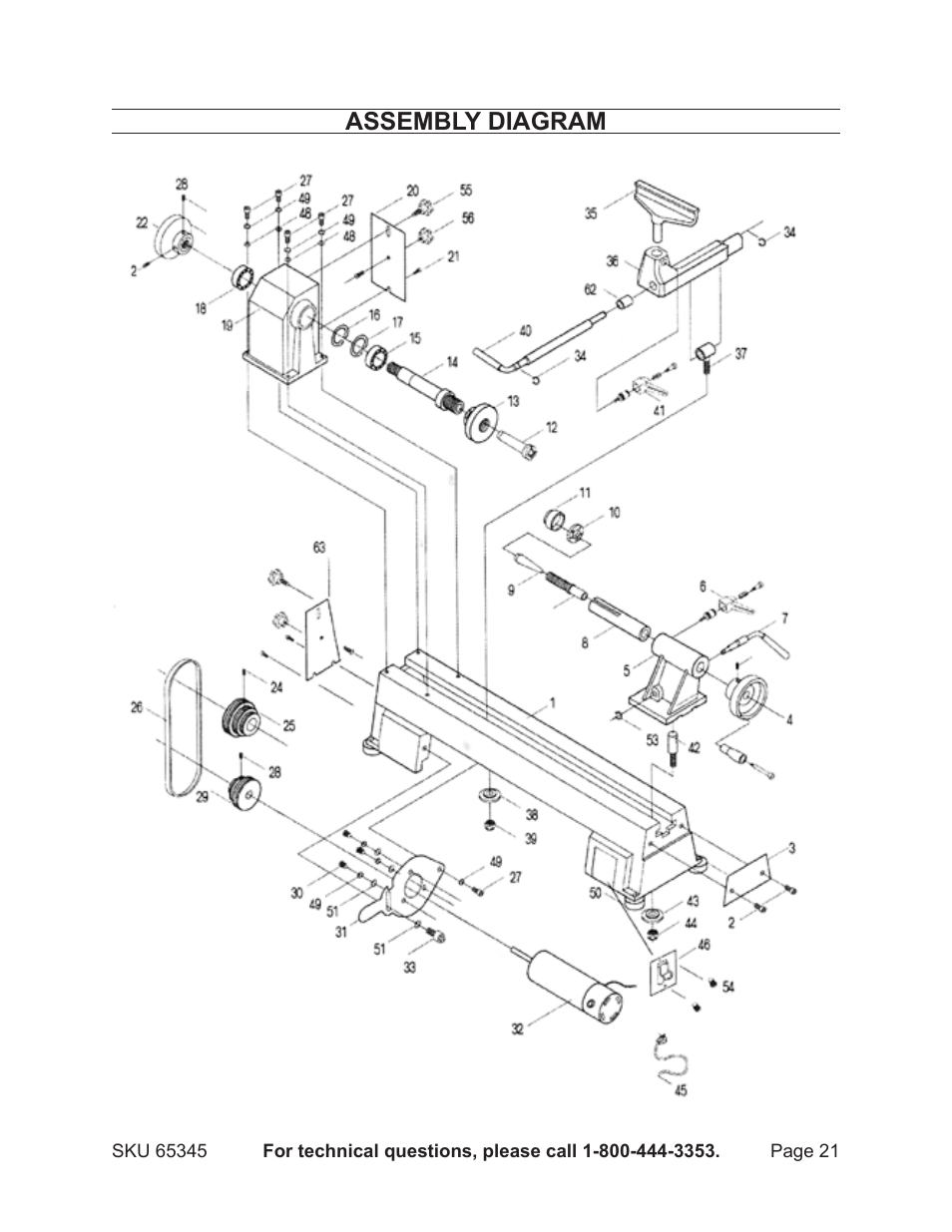 Assembly diagram | Harbor Freight Tools CENTRAL MACHINERY 65345 User Manual | Page 21 / 22