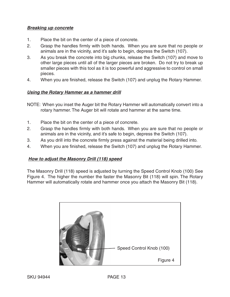 Harbor Freight Tools ROTARY HAMMER 94944 User Manual | Page 13 / 19