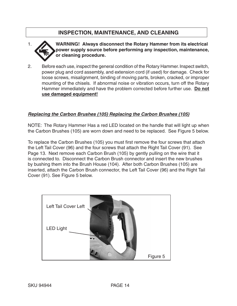 Harbor Freight Tools ROTARY HAMMER 94944 User Manual | Page 14 / 19