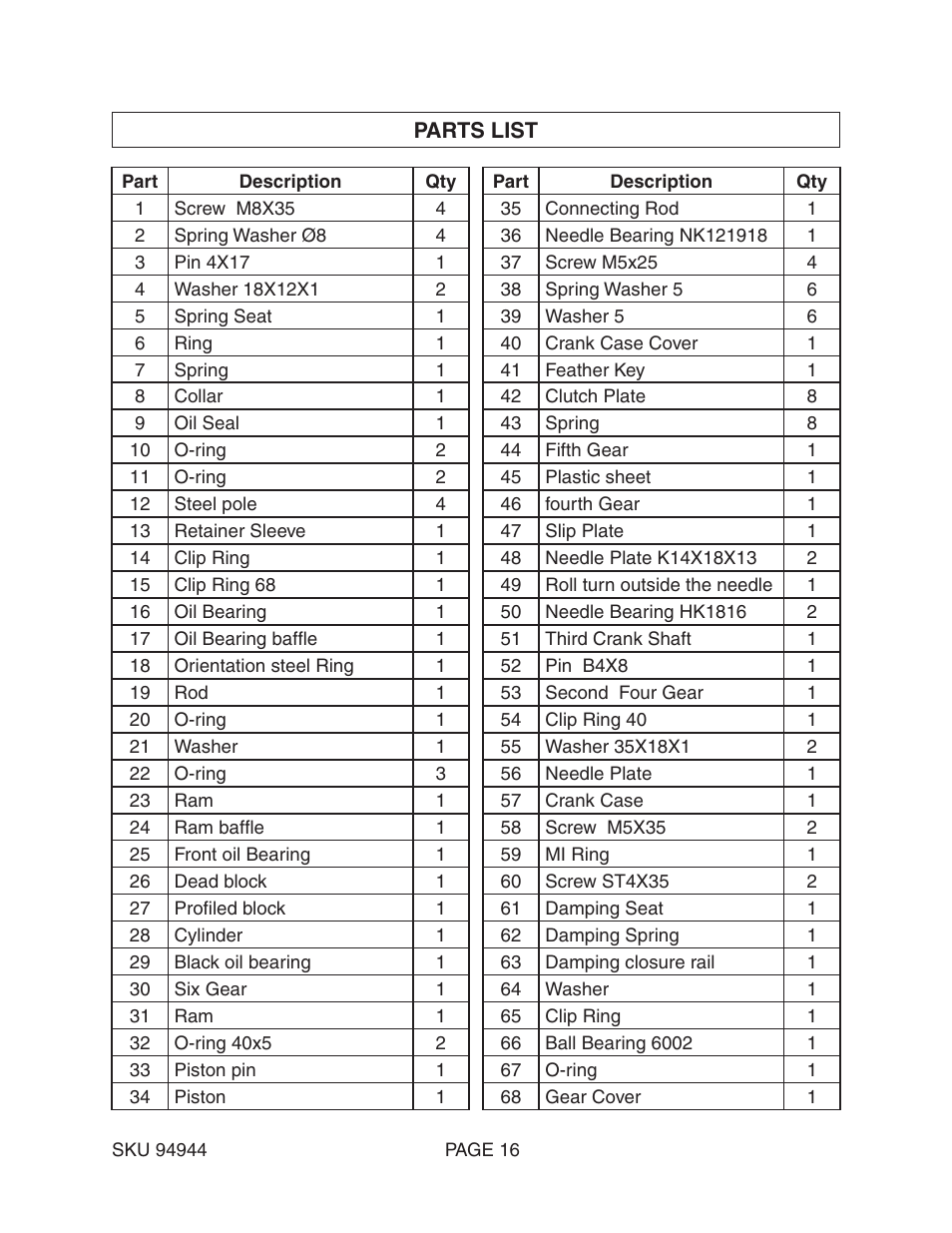 Harbor Freight Tools ROTARY HAMMER 94944 User Manual | Page 16 / 19