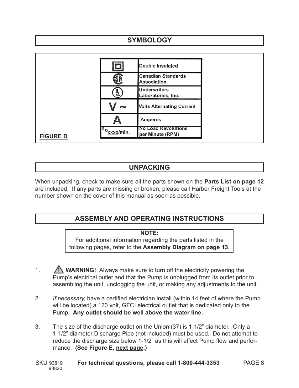 Harbor Freight Tools SUBMERSIBLE DIRTY WATER PUMP 93820 User Manual | Page 8 / 14